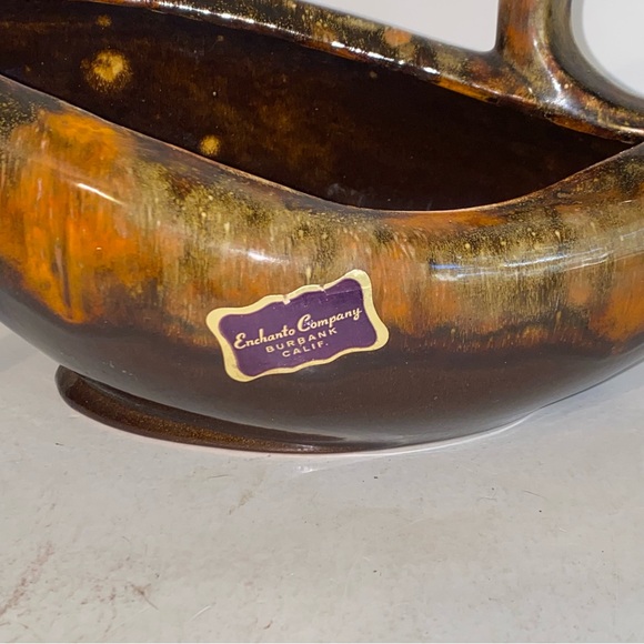 Vintage MCM Enchanto Company Burbank Calif Brown Drip Ceramic Console Planter - Picture 5 of 11